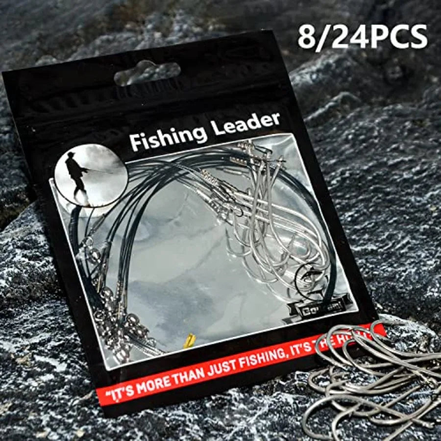 Saltwater fishing hook rigs for surf fishing, steel leaders with long shank O'Shaughnessy forged hooks, black leader wire