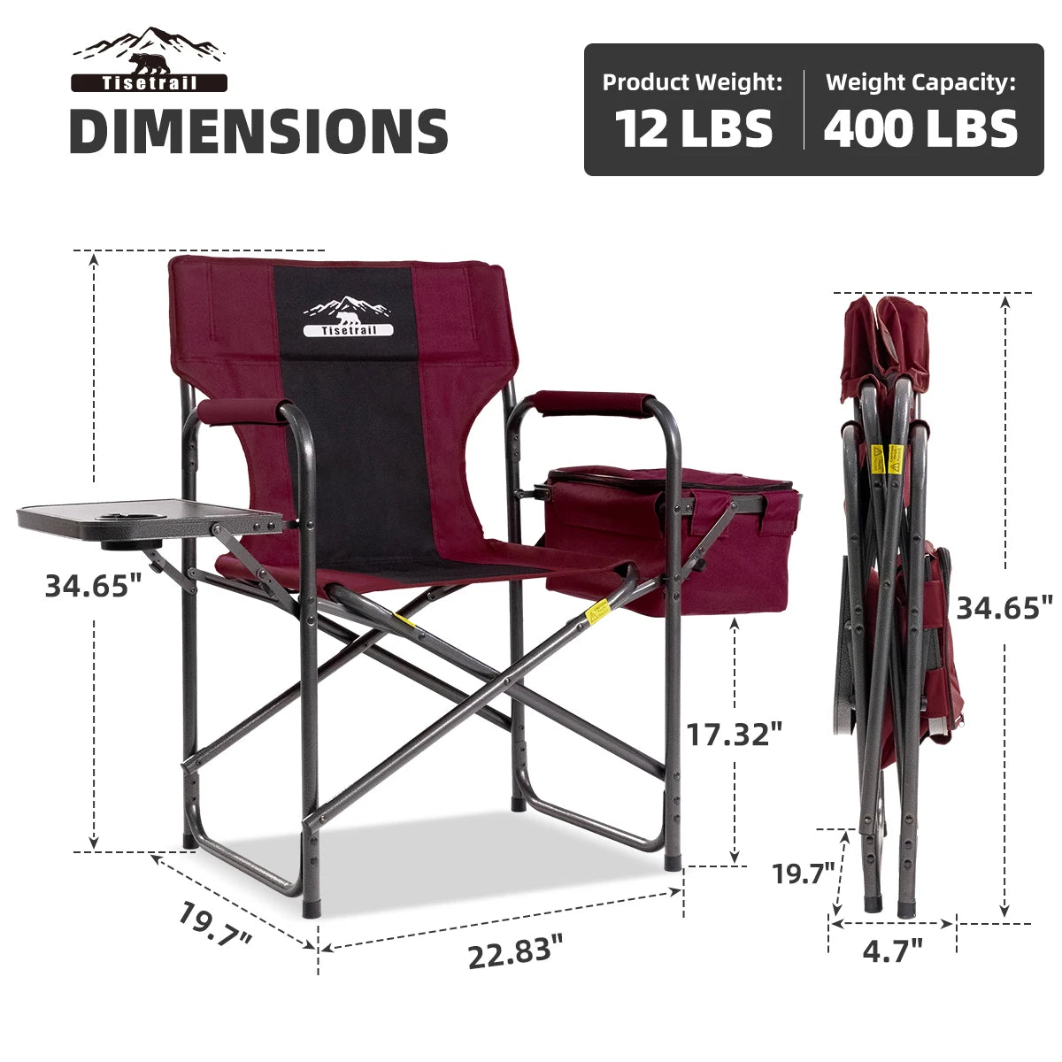 Camping Chair with Cooler Bag Camping Directors Chair with Foldable Side Tray Outdoor Lawn Chair