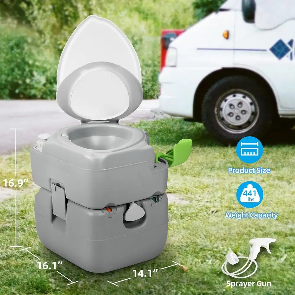 Portable Toilet Camping Porta Potty 5.8 Gallon with Diagonal Deepened and Enlargerd Bowl, Hand Sprayer, Level Indicator, Carry B
