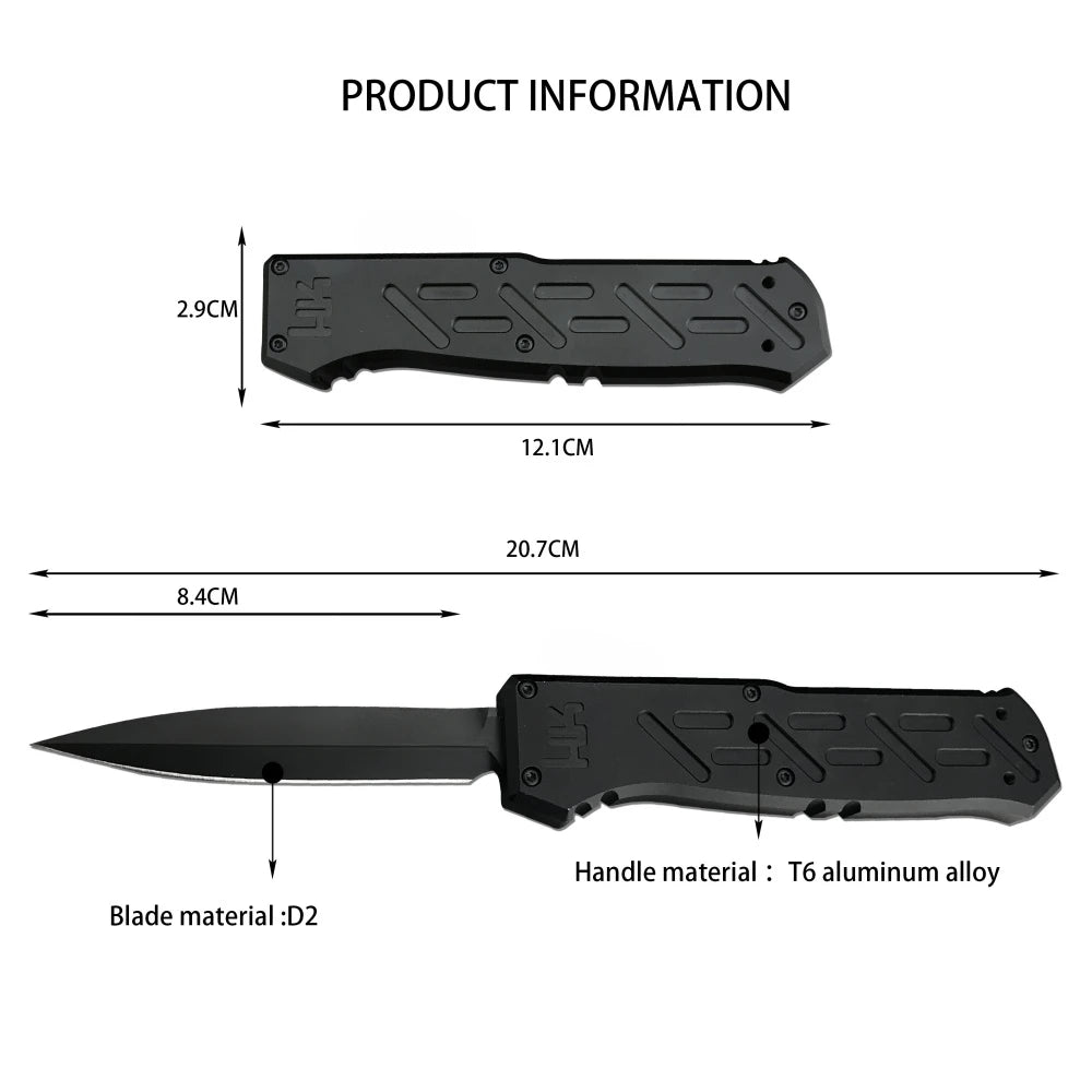 HK14850 Compact Camping Knife - D2 Steel Blade with Nylon Carry Bag, T6 Aluminum Handle Ideal Travel & Everyday Carry (EDC) Tool