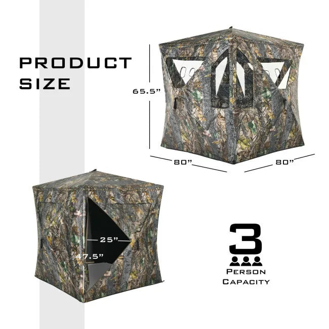 3 Person Portable Hunting Blind Pop-Up Ground Tent W/ Gun Ports & Carrying Bag