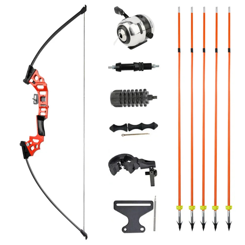 Bowfishing Set Recurve Bow 40Ibs Fiberglass Arrows with Reel Fishing Archery Fish Straight Bow Hunting Shooting