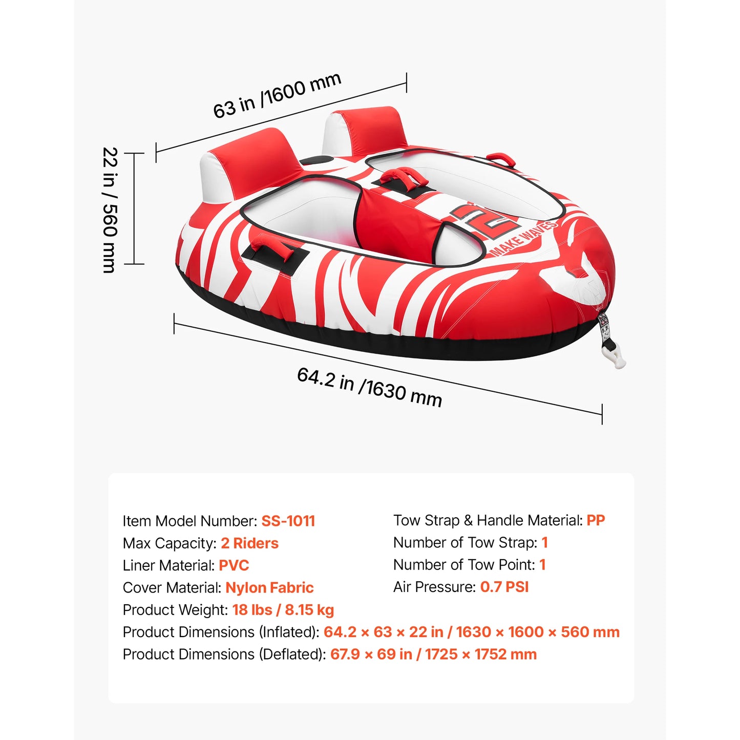 Towable Tubes for Boating 2 Person Inflatable Boat Tubes and Towable with 2 Cockpits 340 lbs Water Sport Tube for Boat