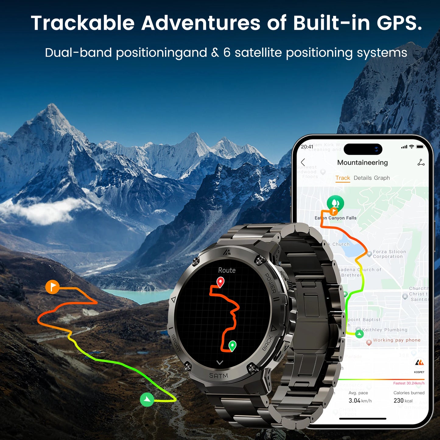 GPS Smart Watch For Men Compass Altimeter Altitude Stainless Steel Shell 5ATM IP69K Waterproof 470mAh AMOLED Watches