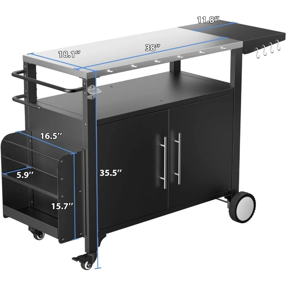 High quality-Outdoor Grill Cart with Storage,Patio Kitchen Island with WheelsHooks and Spice Rack,Waterproof Outdoor Grill Table
