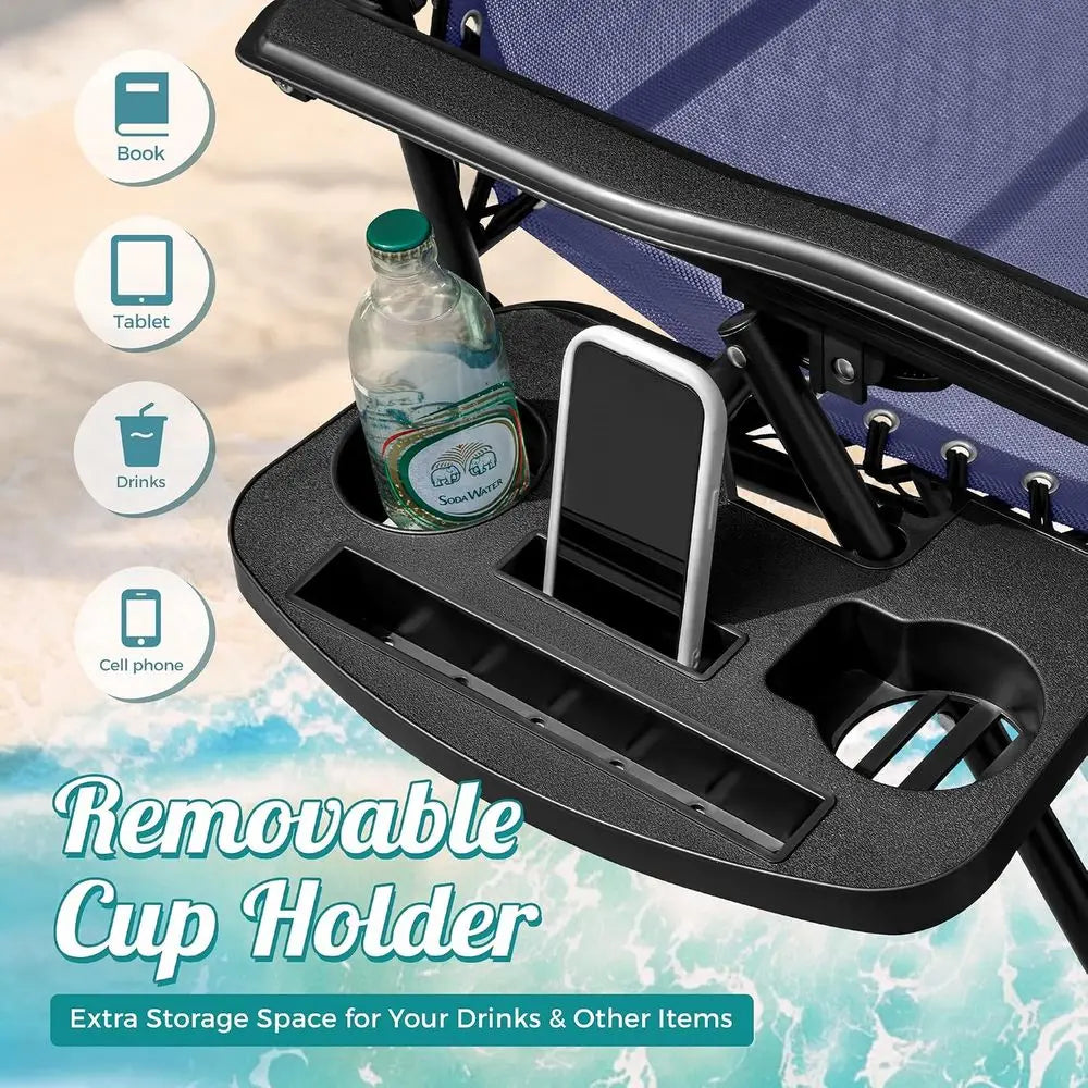Zero Gravity Chair Patio olding Lawn Outdoor Lounge Gravity Camp Reclining Lounge Chair with Cup Holder Pillows or Poolside Back