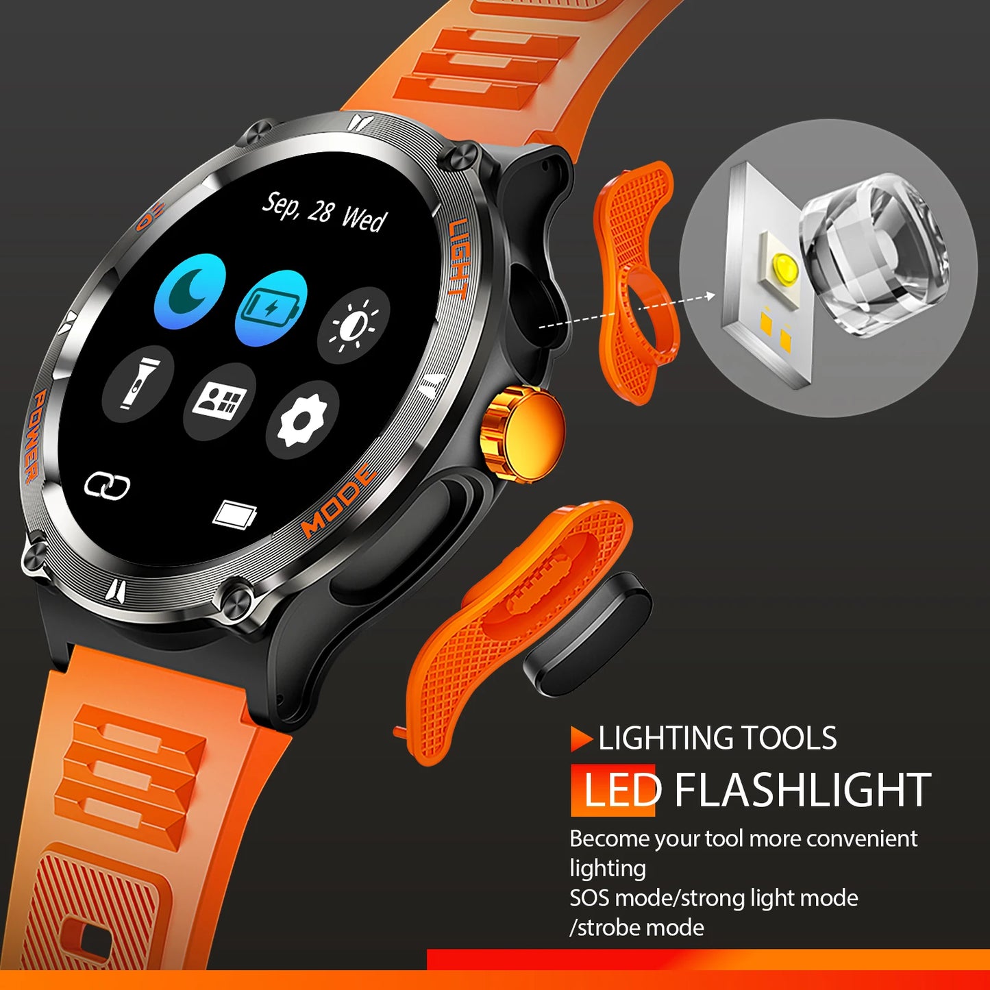 Smart Watch 3ATM Waterproof 1.53" KT76 Men Sport With Compass And LED Flashlight Heart Rate Sleep Analysis Bluetooth Call