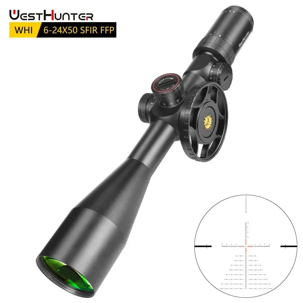 WestHunter WHI 6-24X50 SFIR FFP Scope First Focal Plane Riflescope Big Parallax Wheel R&G Illuminated Lock Reset Sights