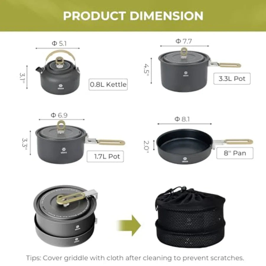 Lightweight and Portable Outdoor Camping Cookware Set with Kettle for 2 People Durable Compact and Easy-to-Use Cooking Solution