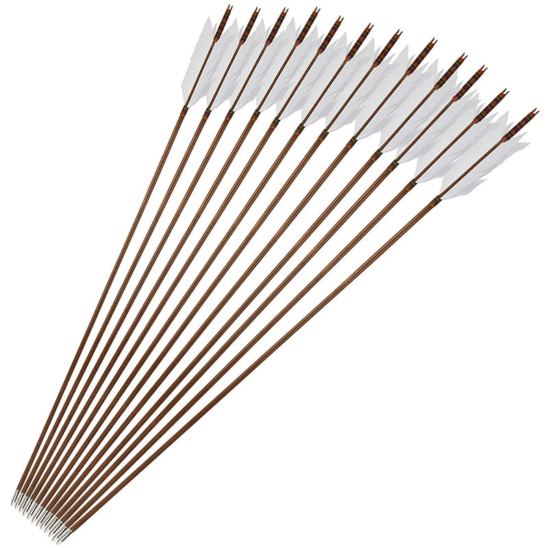 Turkey Feather Bamboo Arrows 6/12pcs 33.4" OD 8mm Slotted Nock Precision Balanced Shaft for Traditional Compound Recurve Bow Hunting Shooting Practice Archery Accessories