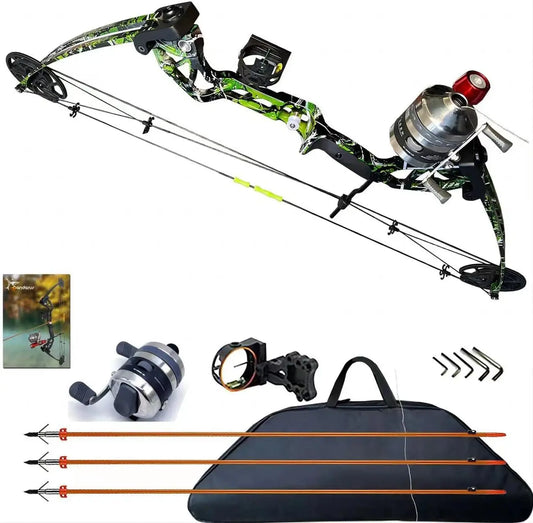 Bowfishing Bow Kit with Arrow Ready to Shoot Right Handed 15-45 LBS Draw Length 18\\"-29.5\\" Adjustable,Axle-to-Axle: 34.2\\",C