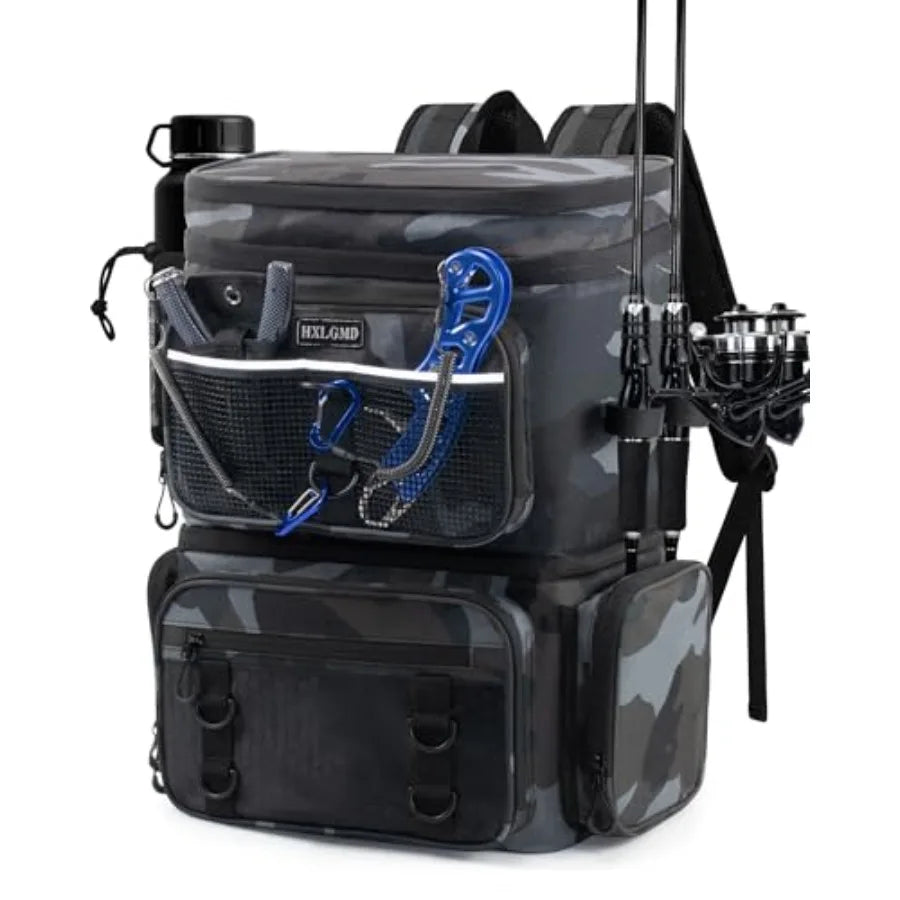Fishing Backpack with Rod Holders, 43L Large Water Resistant Tackle Bag Storage Gear and Equipment with Cooler for Men Fishing,