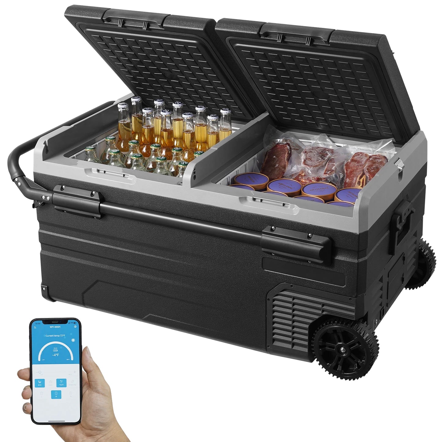 75L 95L Small Car Fridge 12V/24V Portable Mini Dual Storage Zone Refrigerator Compressor Truck Freezer Cooler for Home Use