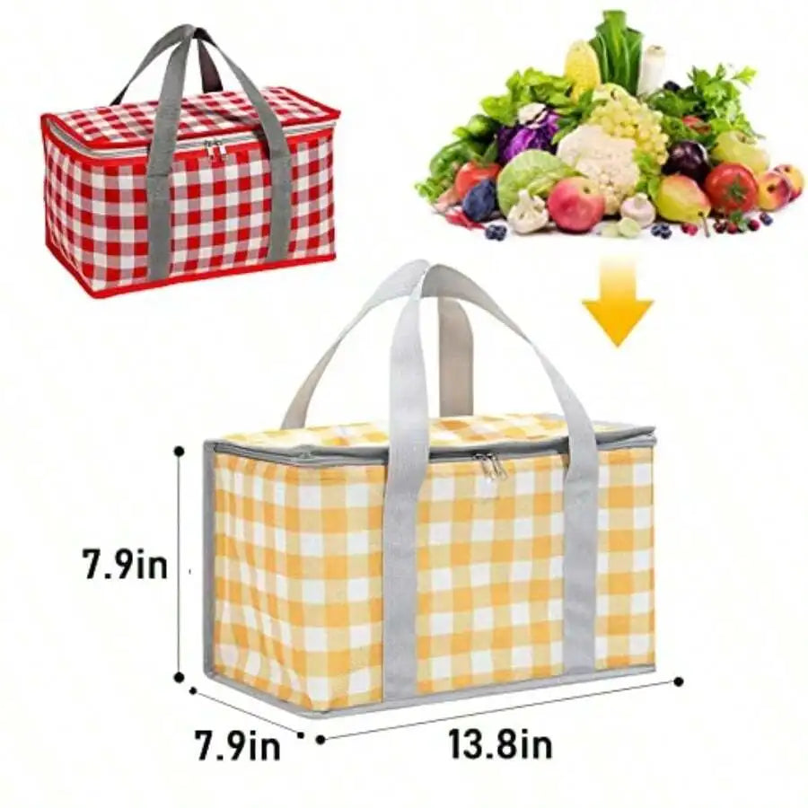 Foldable Insulated Cooler Bag With Zipper For Picnic Beach Food Delivery