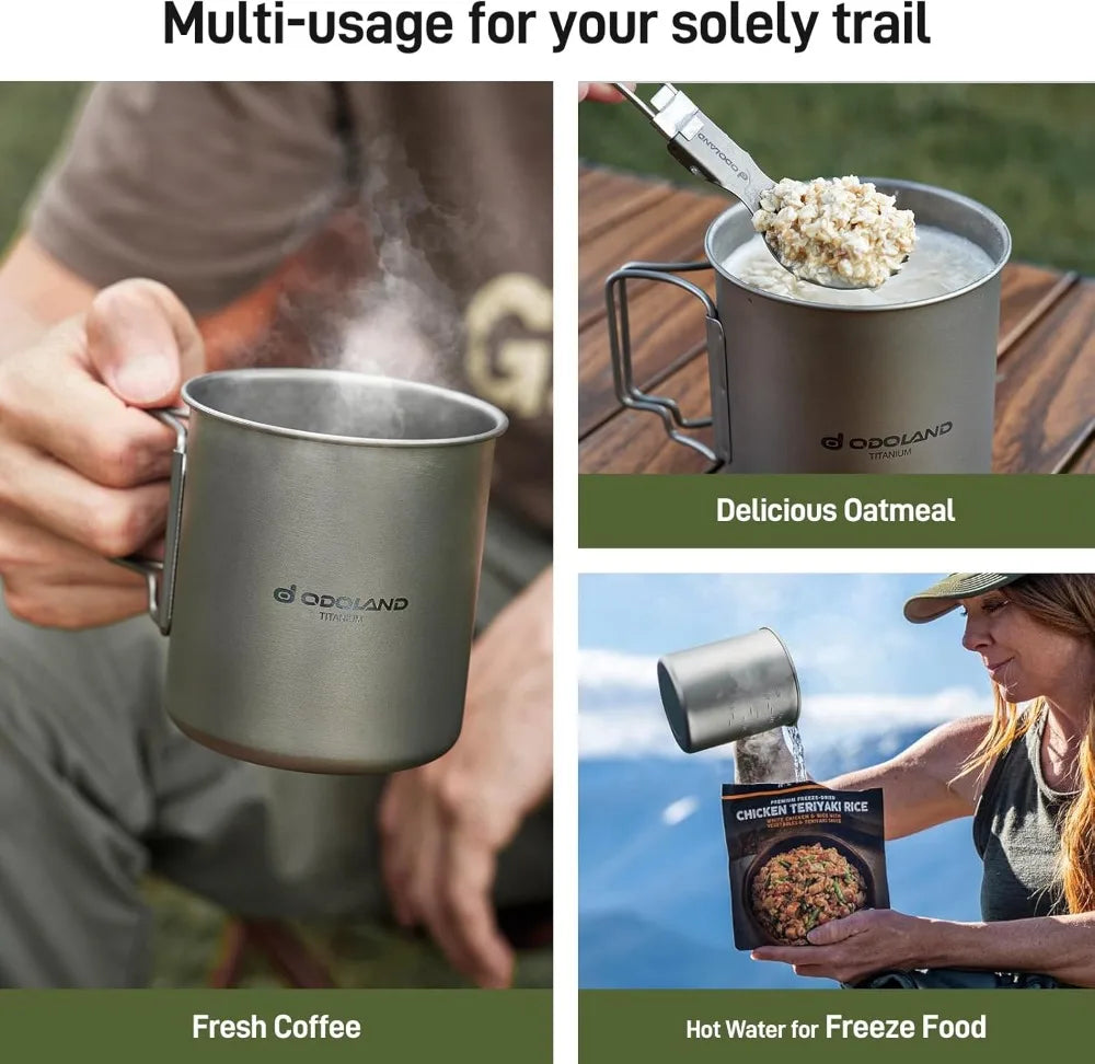 Titanium Camping Cookware Set 420ml & 750ml Pots with Lid and Spork Lightweight for Backpacking Hiking Travel