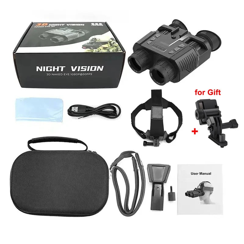 NV8000 3D Night Vision Binoculars for Helmet Mounted IR Goggles HD Portable Hunting Camping Hands Free Tactical Rechargeable