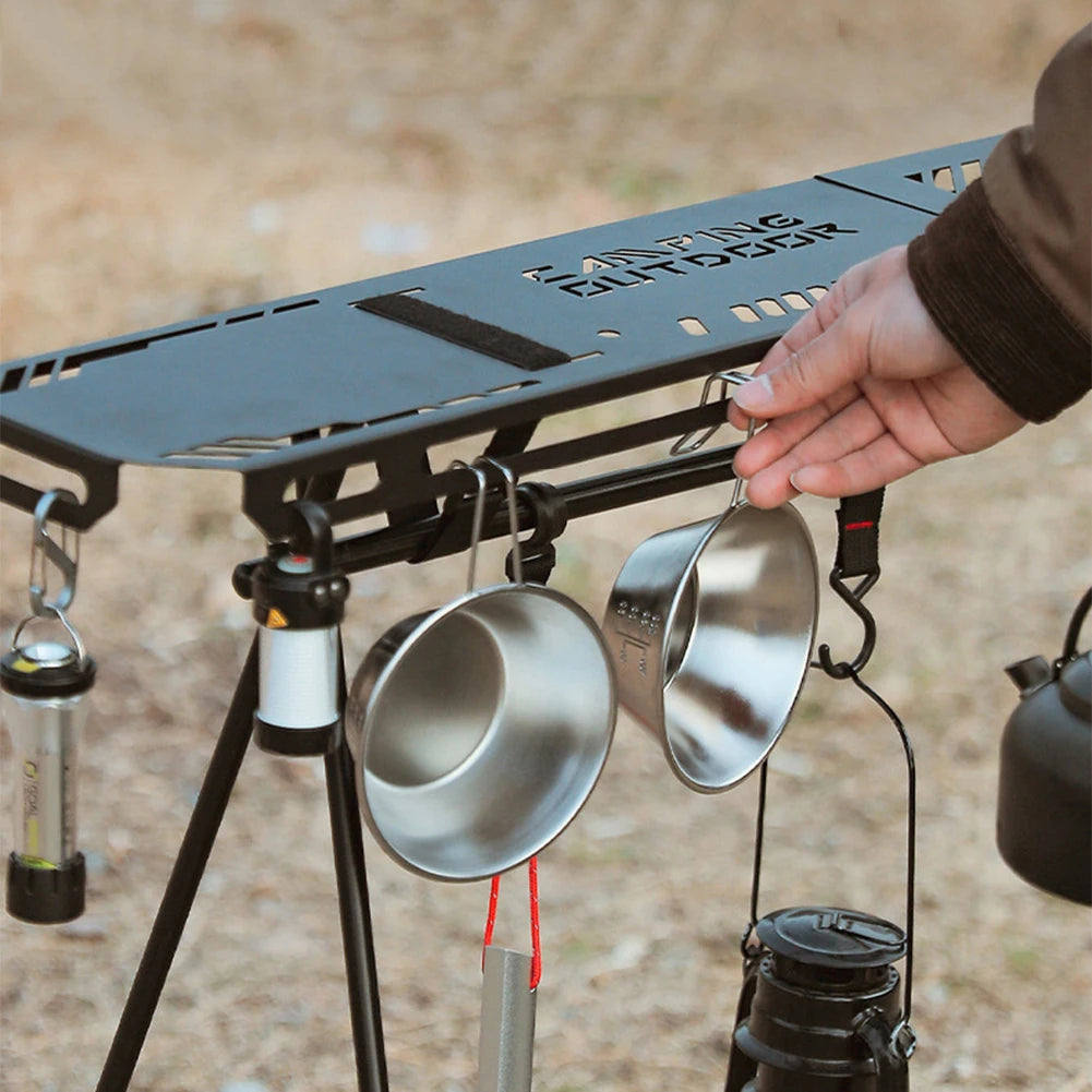 Folding Camping Hanging Rack Shelf Top Plate With Hook Triangle Storage Hanger Picnic Camping Cookware Pot Pan Hanging Rack