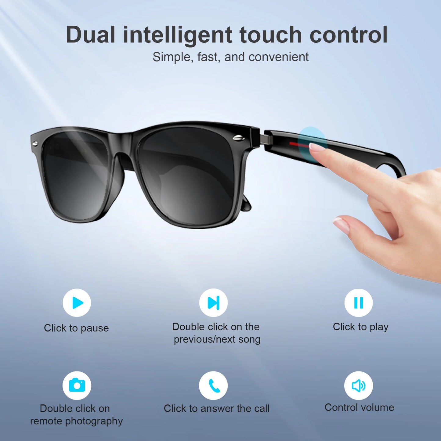 Blackview Bluetooth Smart Glasses Built-in Speaker&Mic IPX4 Waterproof Outdoor Polarized UV Protection Sunglasses for Men Women