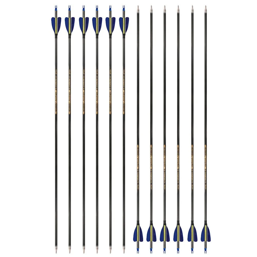 Pure Carbon Arrows 32 Inch Spine 500/600 ID6.2mm with 2 Inch Feathers for Compound Recurve Bow Hunting Shooting Accessories