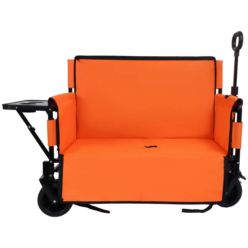 3-in-1 Heavy-Duty Folding Wagon with Bench Seat and Foldable Tabletop, 500lbs Capacity, All-Terrain Wheels for Camping, Beach, Garden, Orange