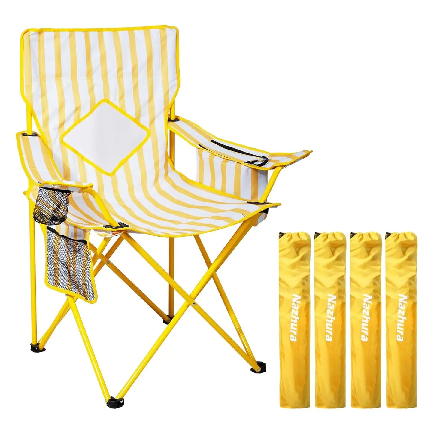 4 Pack Outdoor Camping Chairs Folding/Foldable/Portable with Cooler Pouch, Mesh Backrest and Cup Holder, Customized