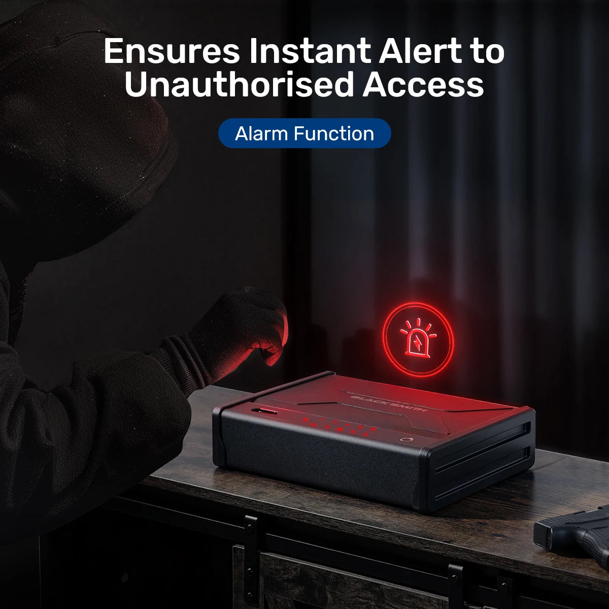 Biometric Pistol Safe Gun Locker Box w/ APP Control and Fingerprint 5-Quick Access Handgun Safe for 2 Pistols