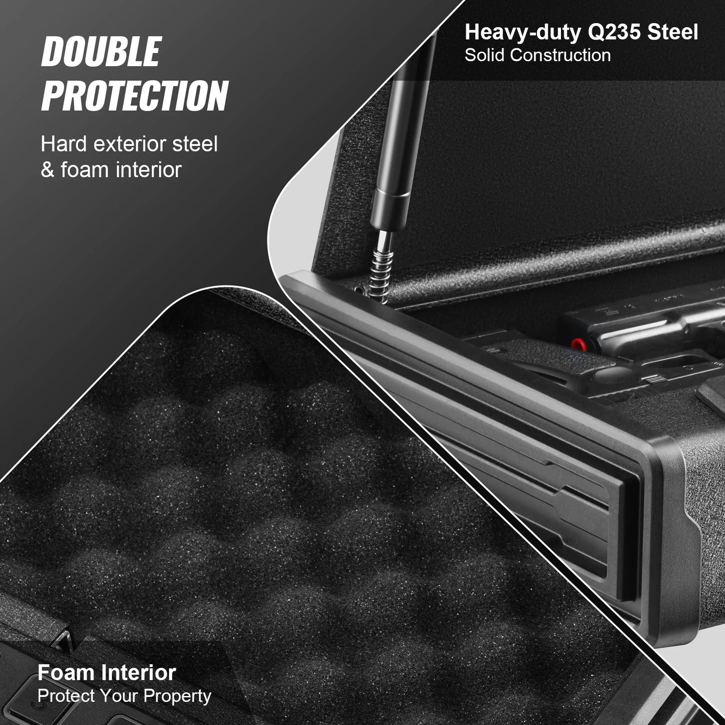 Gun Safe Q235 Steel Pistol Safe 3-Way Quick Access Firearm Case Gun Box for Home Bedside Nightstand Car