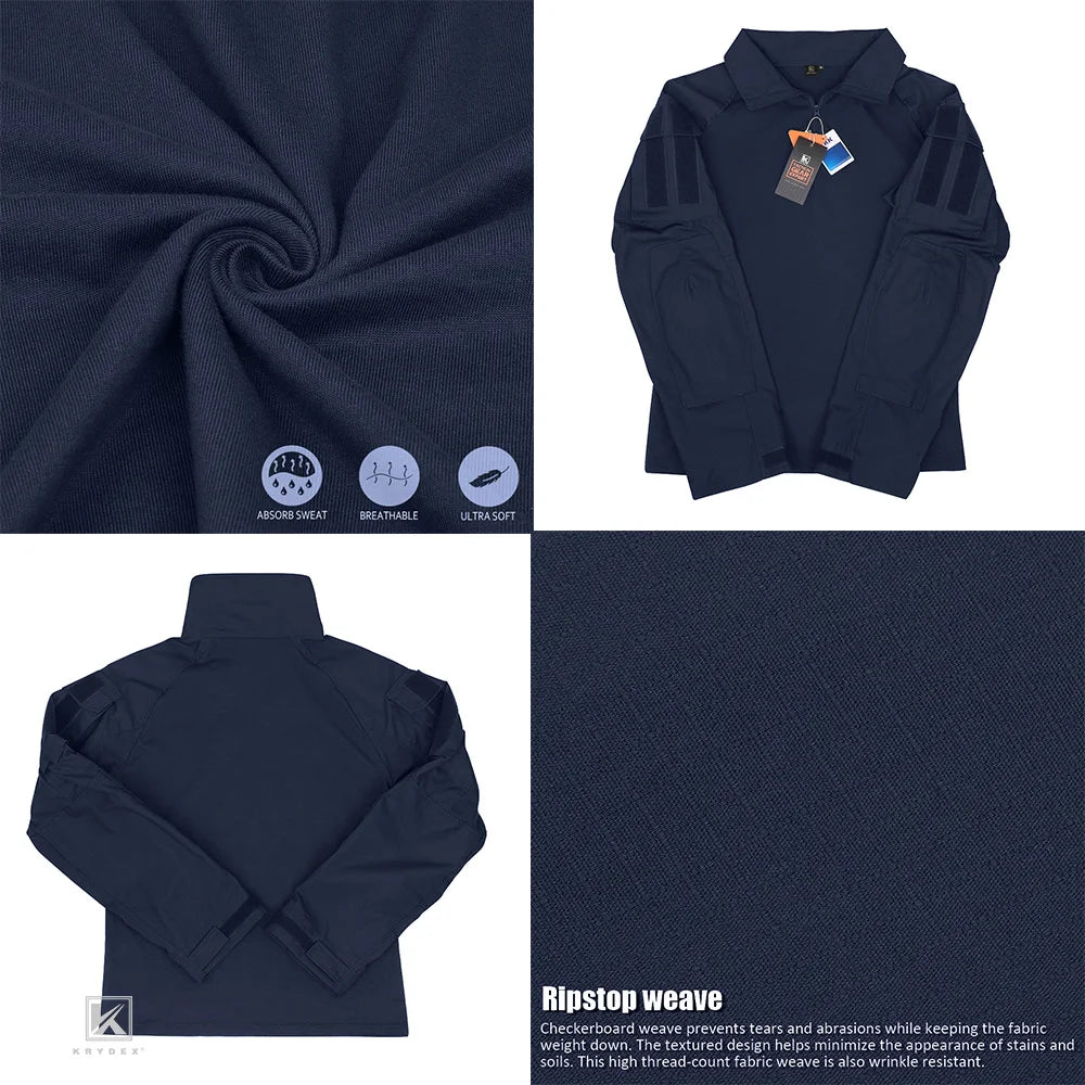 Tactical Combat Shirt Assault Tops with Elbow Pads Outdoor Hunting Clothing Navy Blue
