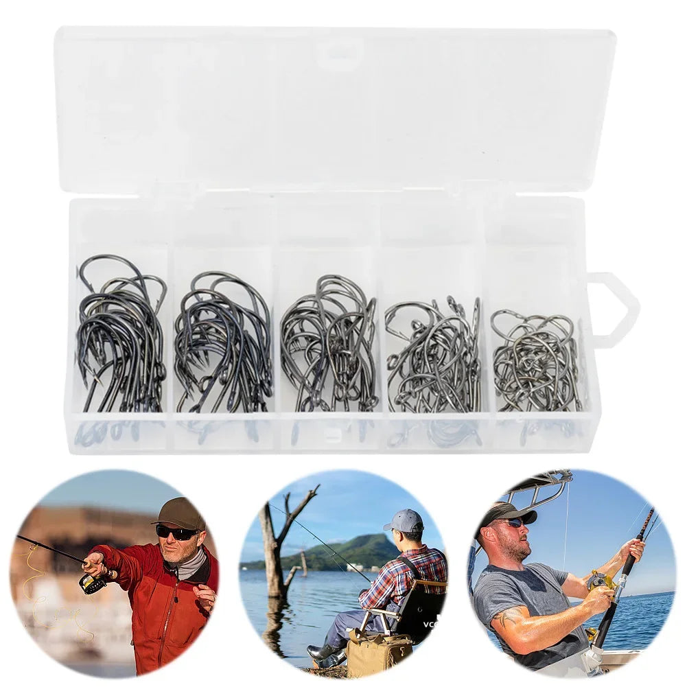 100Pcs Fishing Hooks Set High Carbon Steel Barbed FishHooks Carp Fishhook for Freshwater Saltwater Fishing Accessories