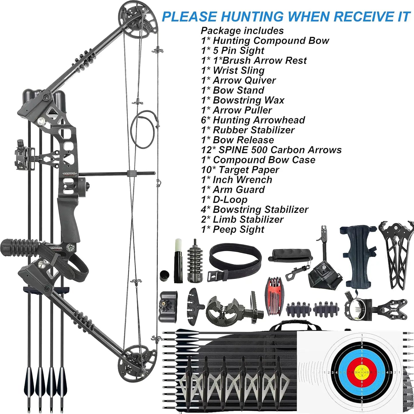 Archery Compound Bow Set 20-70 LBS, Draw Length 24\\"-30\\", up to IBO 320 fps, Hunting Compound Bow with All Accessories for Ar