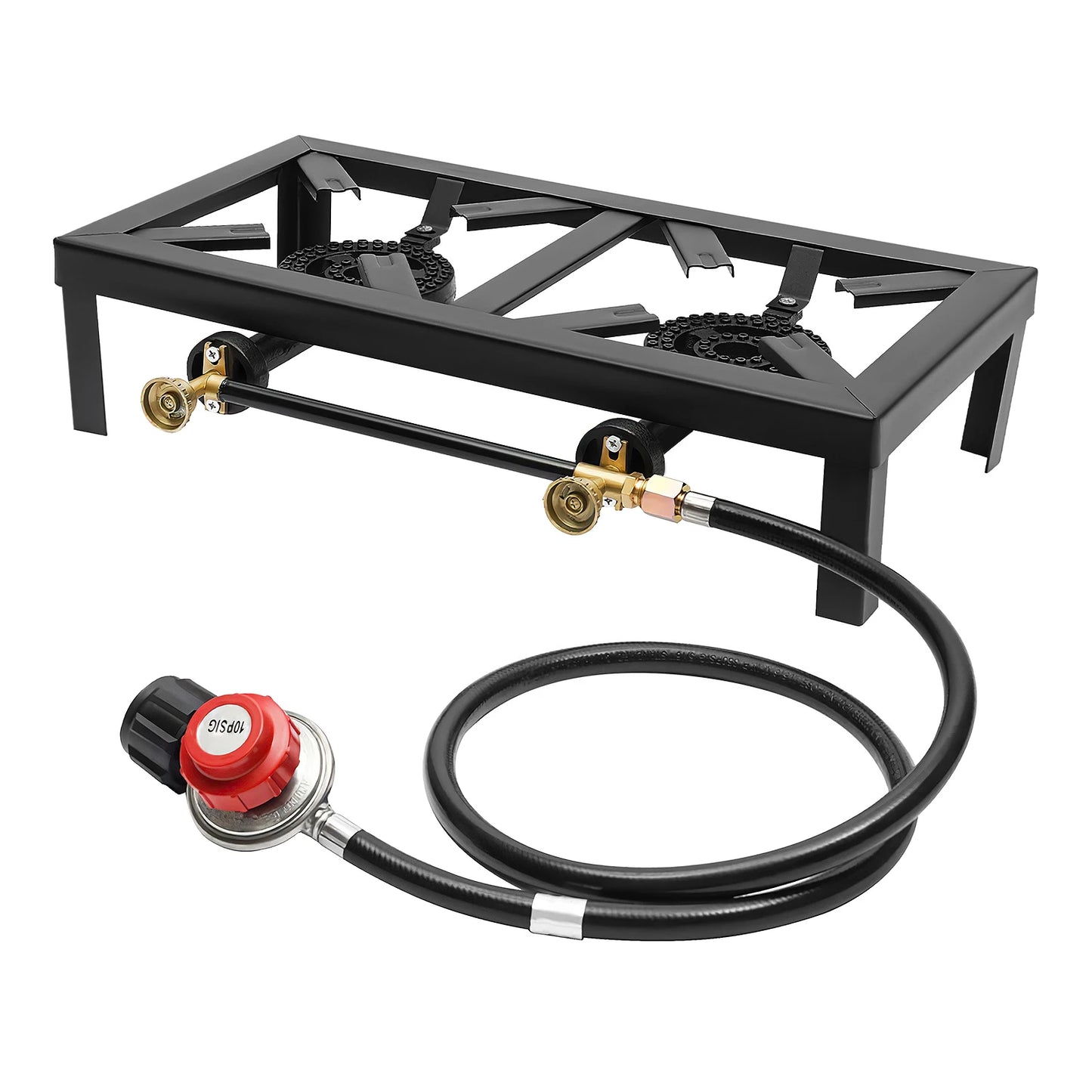 8000W Portable Camping Gas Stove Outdoor 2 Burner BBQ Picnic Camp Propane Cooker Stove with Adjustable 0-10Psi Regulator Hose