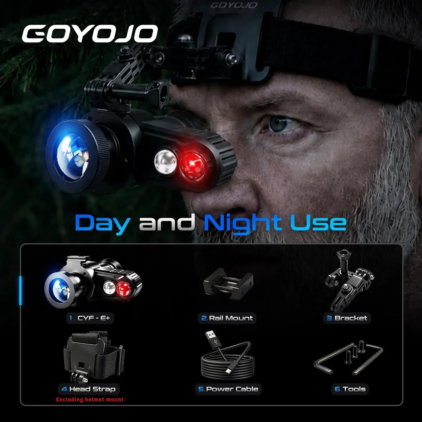 Head-Mounted Night Vision Monocular Goggles with Elastic Head Strap, Default 7X Magnification, Digital Infrared NVG Equipment 1148FT Range with 1.54in HD Screen, Rechargeable for Ghost Camping