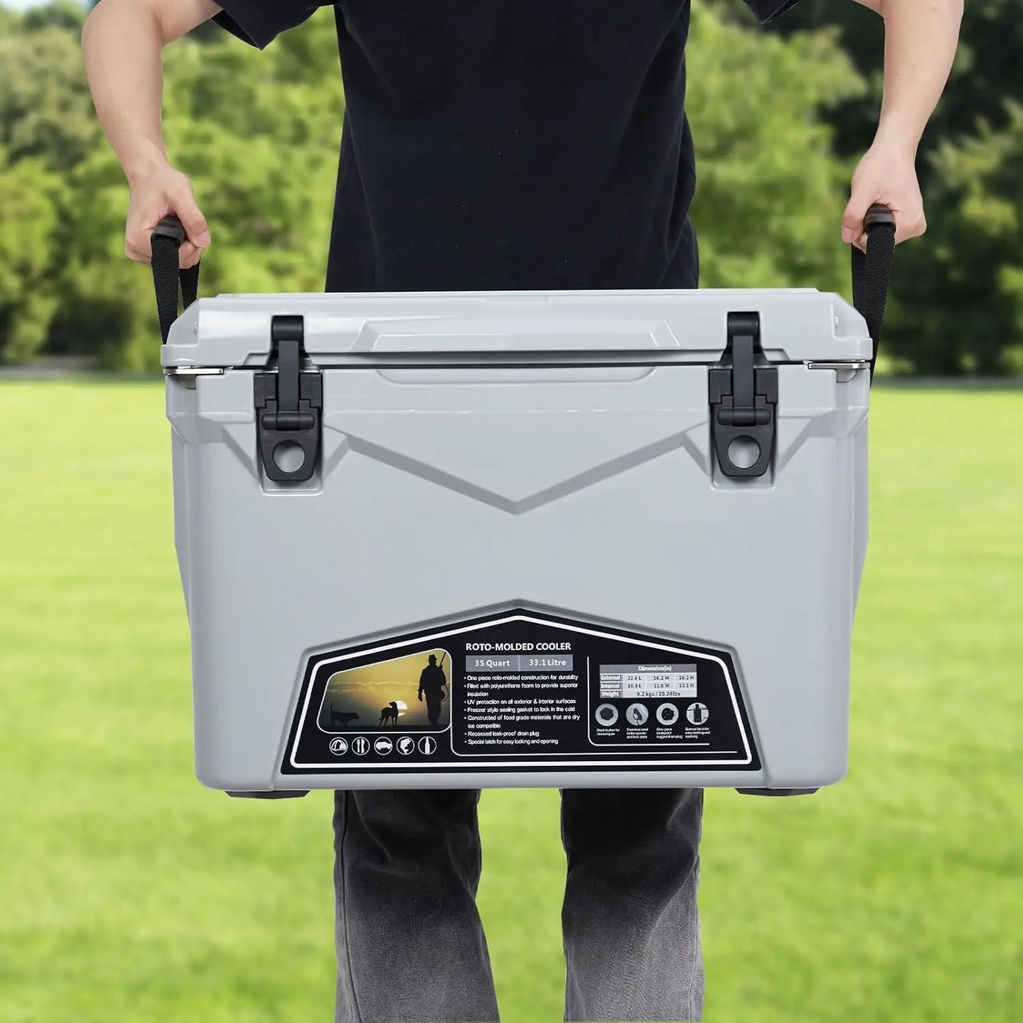 20L/25L/35L Portable Ice Cooler, Outdoor Heavy Duty Insulation Ice Chest for Drink Beverges Camping Fishing Picnic Barbecue