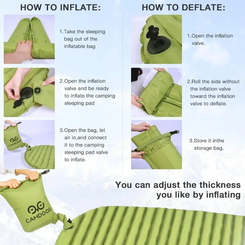 Ultra-light sleeping mat, warm 6.8r value insulated camping mattress, hiking, backpack, outdoor with inflatable bag