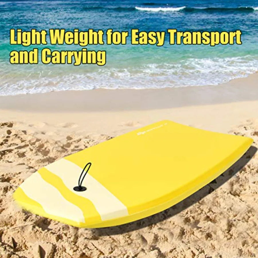 41'' Lightweight Body Board for Beach, Surf Board with EPS Core, XPE Deck, HDPE Slick Bottom, Wrist Leash, Bodyboard for Kids Adults Surfing
