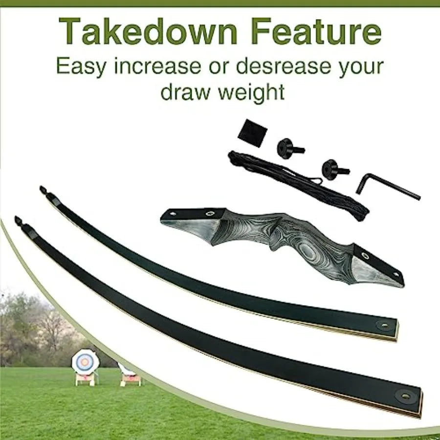 Black Hunter Takedown Longbow 60 Right Handed Left Handed Wooden Archery Bow for Beginner Hunting Training Practice 25-60lb