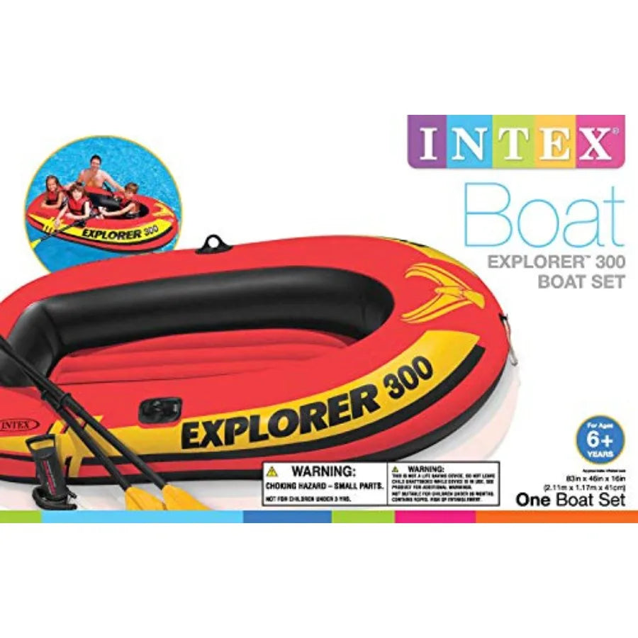 300 Inflatable Fishing Raft Boat for 3 People with Pump and Oars in Blue Durable PVC Material Portable and Easy to Set Up