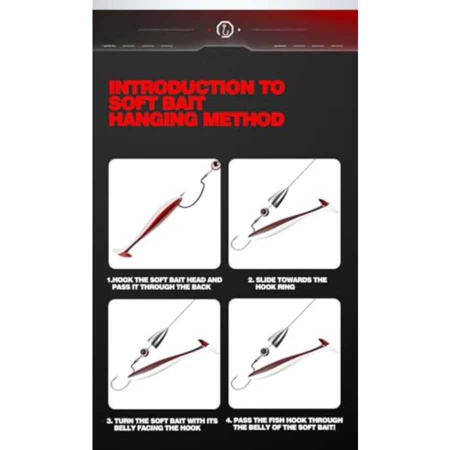 Freshwater saltwater fishing: high carbon steel offset worm hooks with 4.5cm screw T-tail soft bait, black color, reusable plas