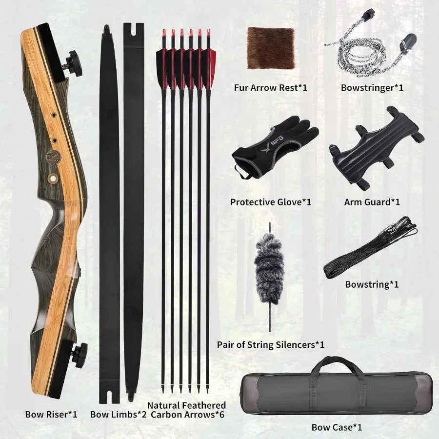 Archery Wooden Bow and Arrow Set for Adults Fast Installation 62'' Hunting Bow Arrow Archery Set with 3050 Lbs Right Handed