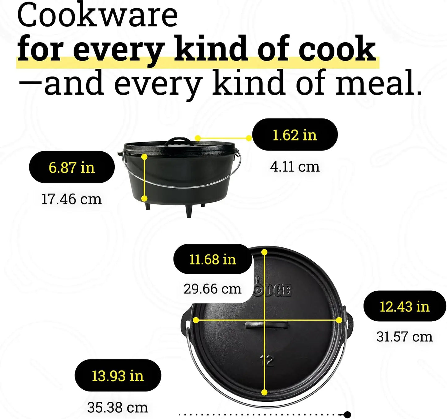 8 Quart Cast Iron Dutch Oven with Lid - Dual Handles, Campfire Cookware for Heavy-Duty Camping