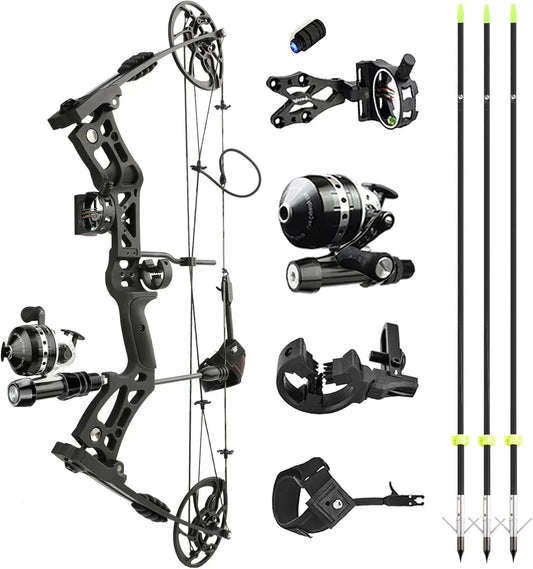 Archery Bowfishing Compound Bow Kit RTH 30-70 LBS Draw Length 23.5\\"-31\\", IBO 325FPS, Target Shooting Bow with Accessories fo