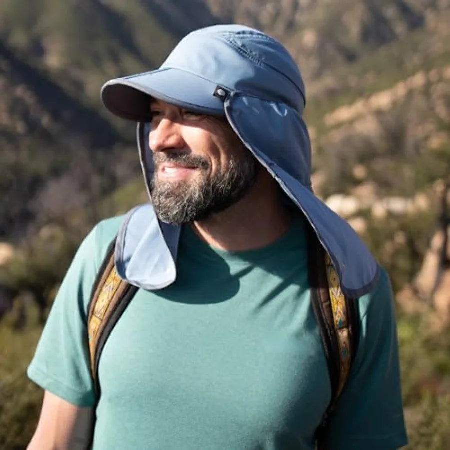 Sun Guide Cap for outdoor activities, made of lightweight nylon with UPF 50+ protection, available in navy blue and charcoal gr