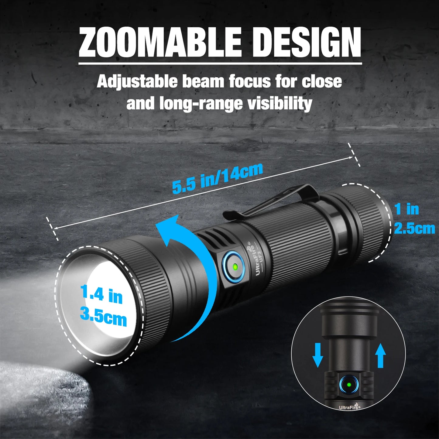 UF2 21700 LED Flashlight 1500 Lumens 550M Zoomable Outdoor Lamp USB C Rechargeable Torch with Magnetic Tail for Hiking