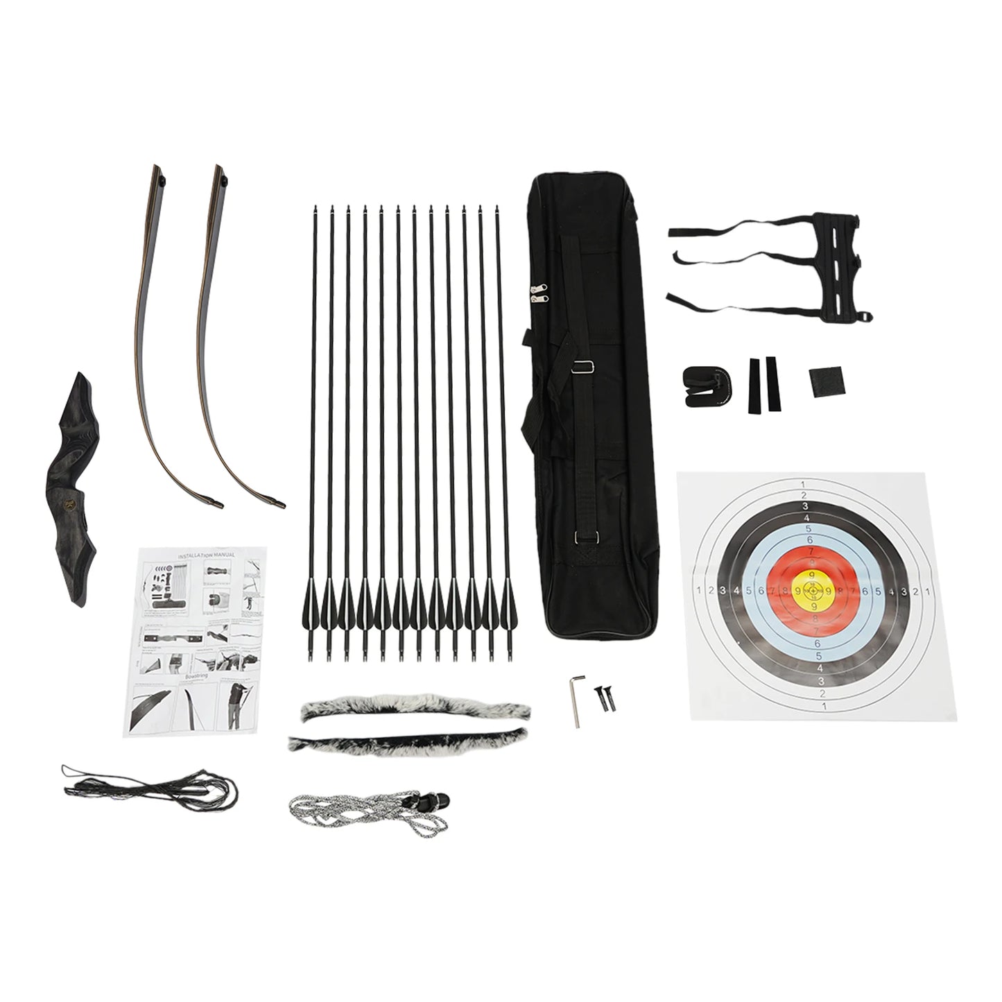 Traditional Recurve Bow Set, Right Handed 35lbs/40lbs/ 45lbs Take-down Archery Equipment, Tech Wood Riser Maple Laminate Limbs, Lightweight 4.96 lbs for Less Fatigue, Smooth Grip, with Bag and 12 Arrows, for Target Practice C