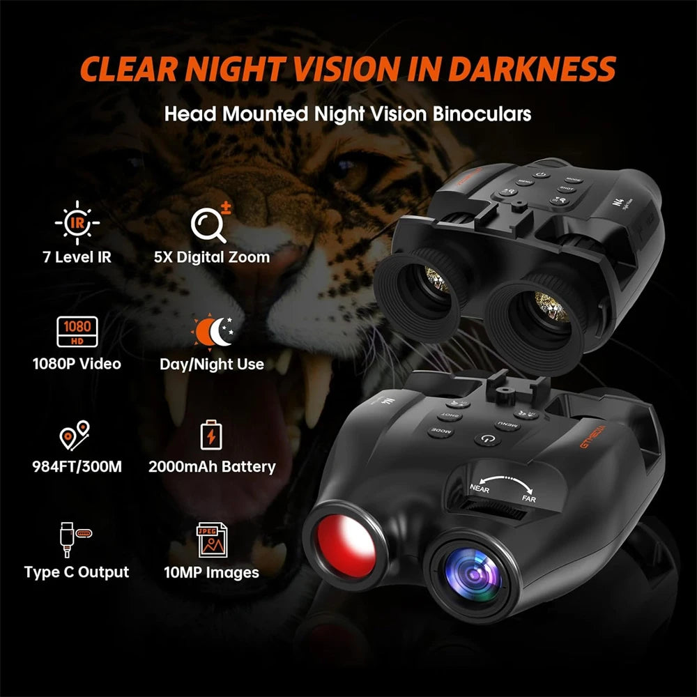 Binoculars Night Vision Goggles,1080P FHD 5X Optical Zoom for Outdoor Hunting Telescope Infrared Night Vision Device