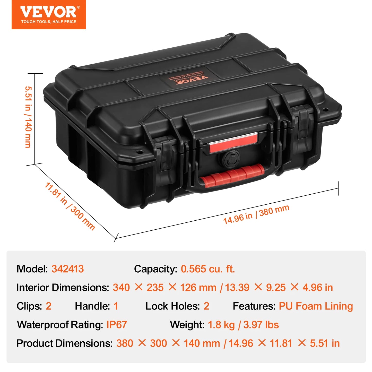 Weatherproof Hard Case HeavyDuty Protective Dry Box Case with Pre-cut Foam for Travel Hunting Military Tactical Cameras