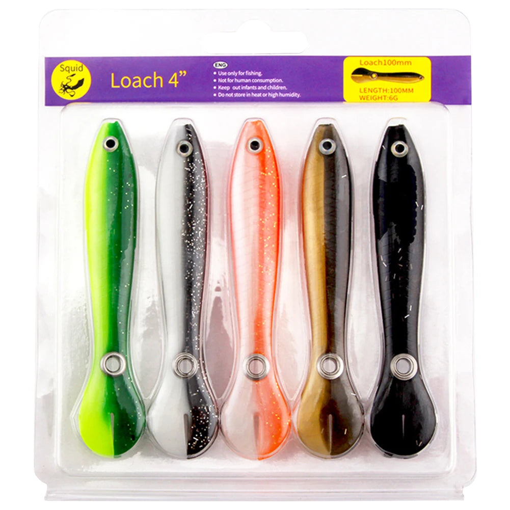 5pcs 10cm Soft Fishing Lures Silicone Bionic Loach Bait Fishing Bait for Bass Pike Trout Fishing Accessories