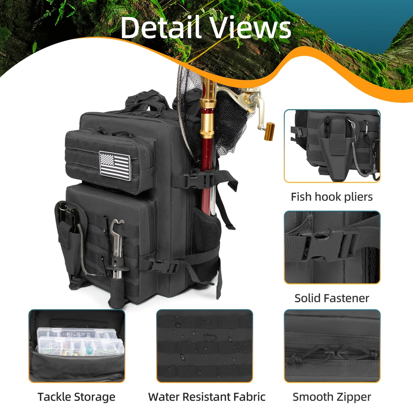 25L Fishing Hunting Bag Tactical Backpack Men's Travel Large CapacityBackpack Durable and Waterproof Men's Outdoor Bag