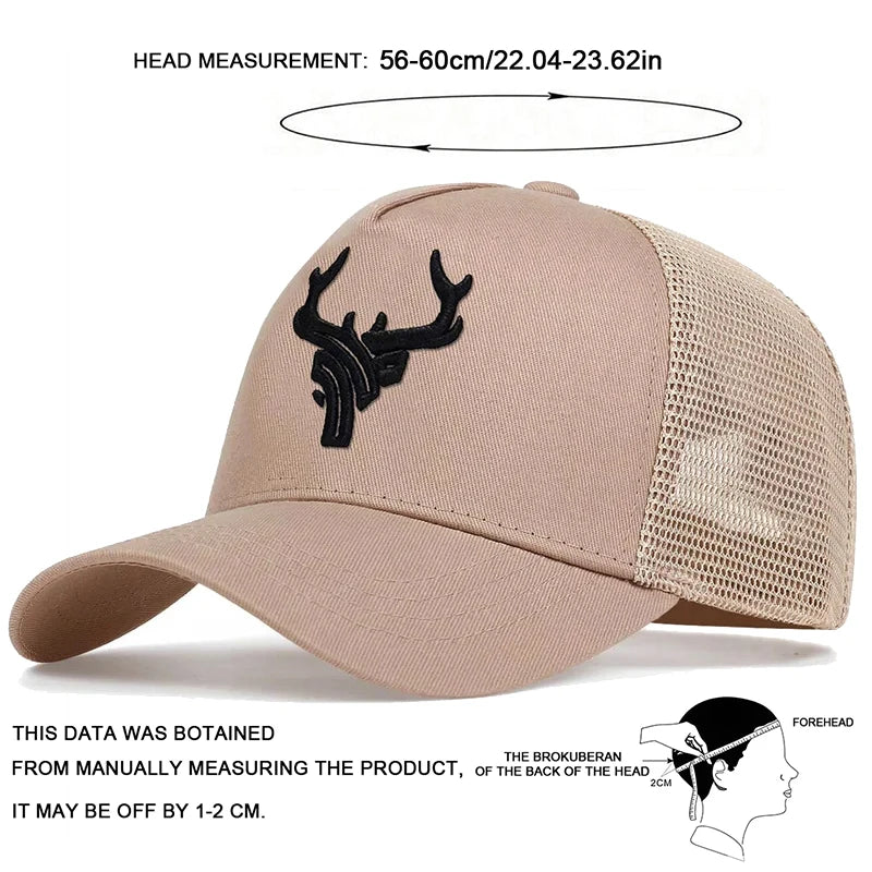 1piece Unisex Antlers Embroidery Baseball Net Hat Outdoor Adjustable Sunscreen Leisure Hat Spring Autumn Travel Tourism Vacation