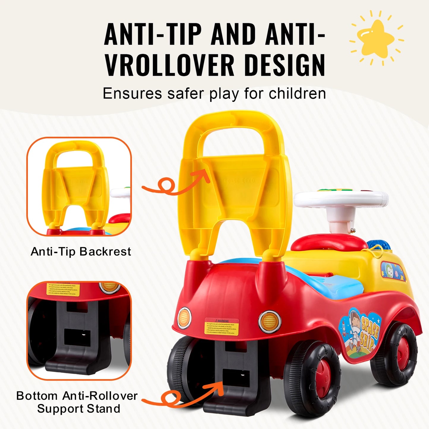 SucceBuy Toddler Ride On Push Car Sit to Stand Kids Ride On Toy Car W/ Music Steering Wheel Seat Storage for Toddlers Ages 1-3